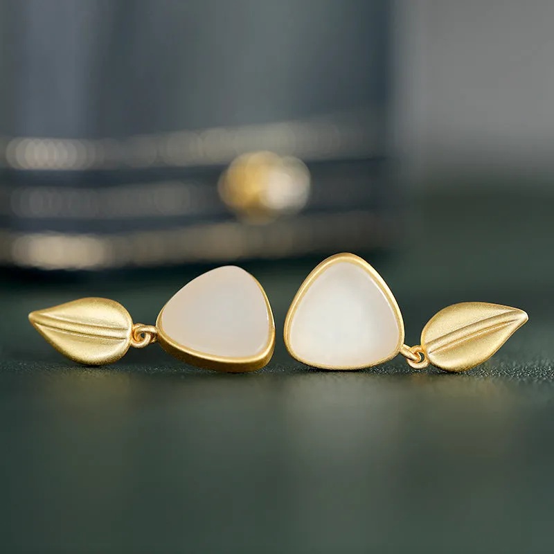 Natural Jade Earrings Nephrite Silver Earrings ZNE318