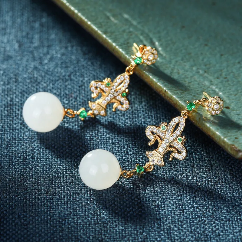 Natural Jade Earrings Nephrite Silver Earrings ZNE397