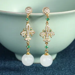Natural Jade Earrings Nephrite Silver Earrings ZNE397