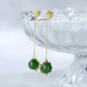 Natural Jade Earrings Nephrite Silver Earrings ZNE402