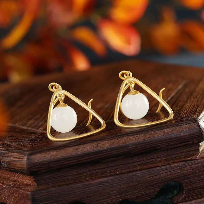 Natural Jade Earrings Nephrite Silver Earrings ZNE406