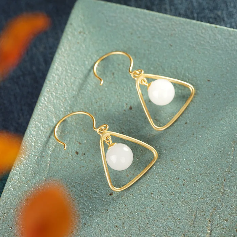 Natural Jade Earrings Nephrite Silver Earrings ZNE406