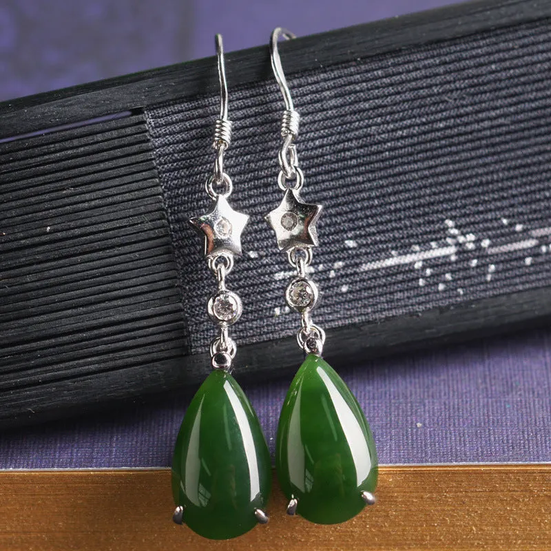 Natural Jade Earrings Nephrite Silver Zircon Earrings ZEG554