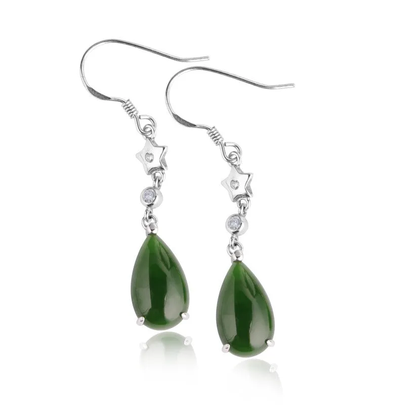 Natural Jade Earrings Nephrite Silver Zircon Earrings ZEG554