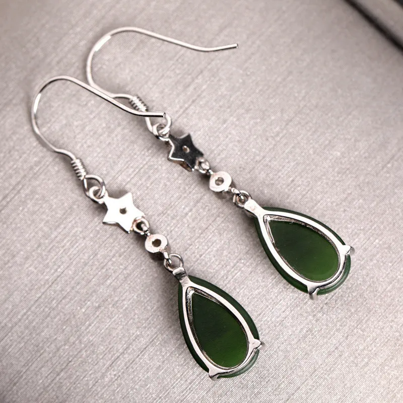 Natural Jade Earrings Nephrite Silver Zircon Earrings ZEG554