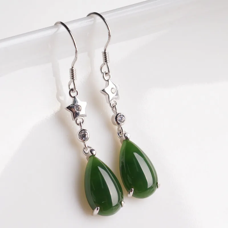 Natural Jade Earrings Nephrite Silver Zircon Earrings ZEG554