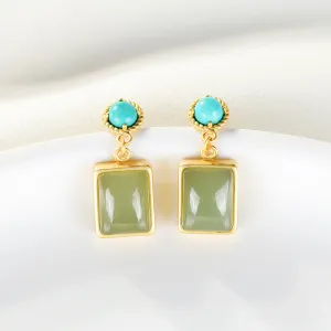 Natural Jade Earrings Nephrite Turquoise Silver Earrings ZNE170