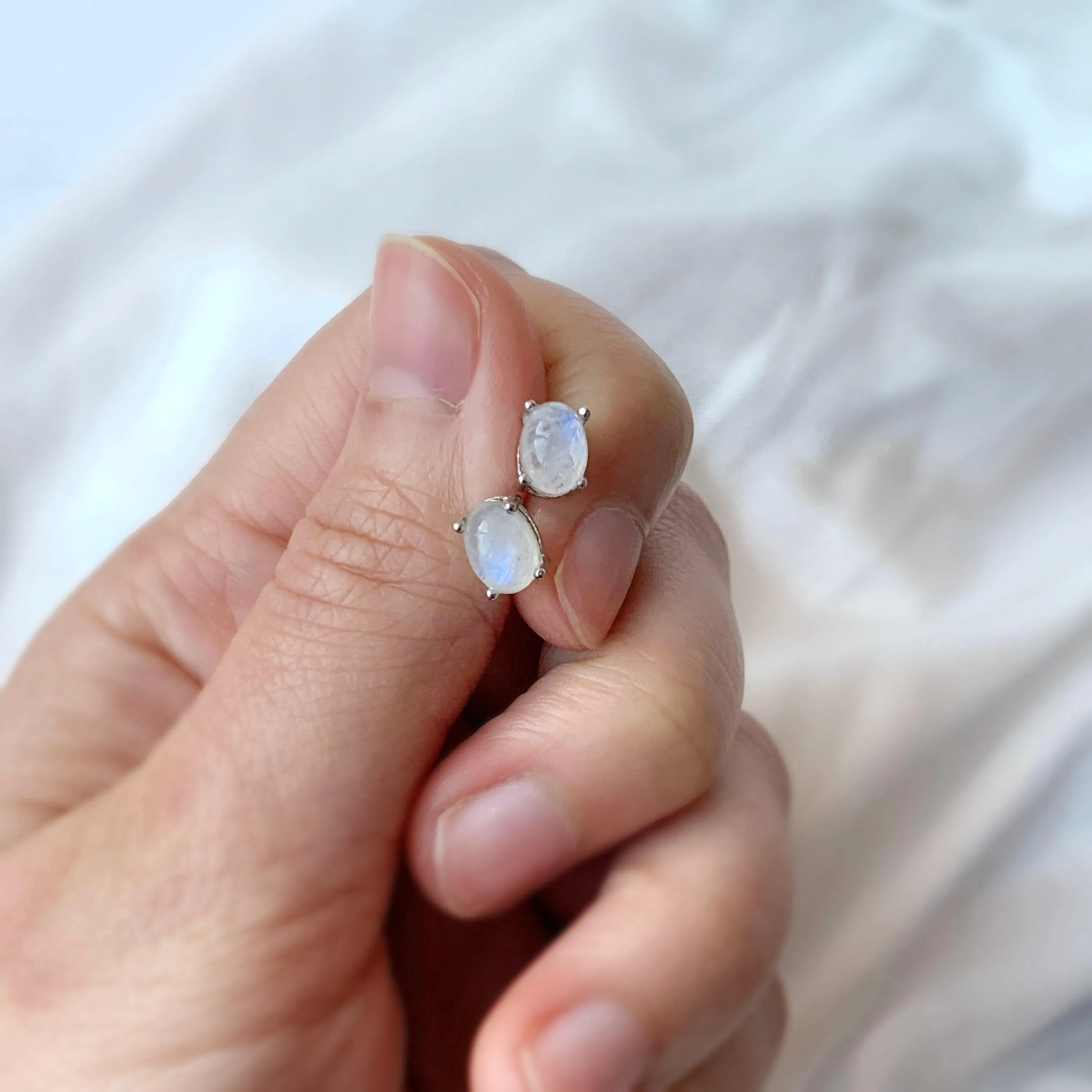 Natural Moonstone Stud Earrings