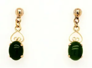 Nephrite Jade & Gold Plated Drop/Dangle Earrings Pierced Ears Post & Butterfly
