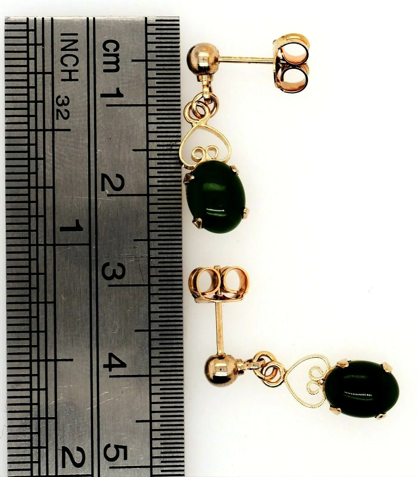 Nephrite Jade & Gold Plated Drop/Dangle Earrings Pierced Ears Post & Butterfly