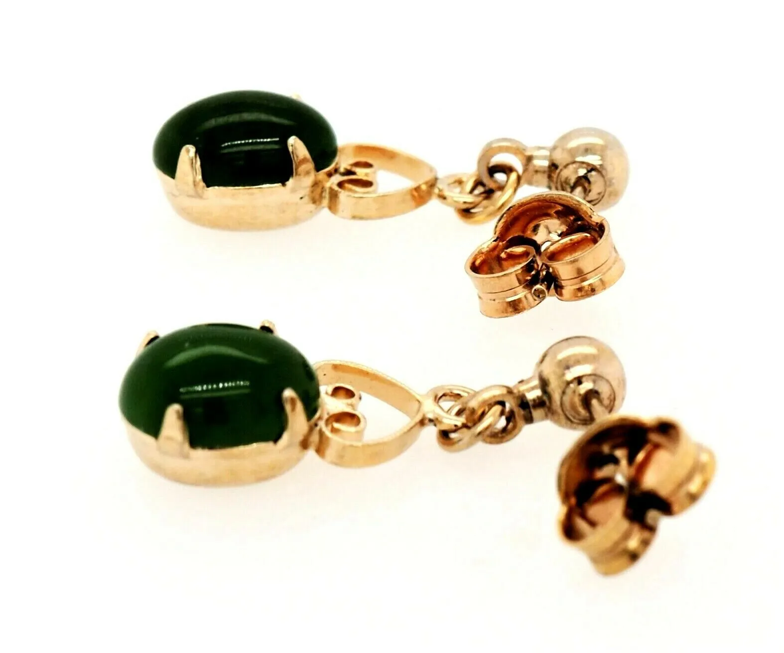 Nephrite Jade & Gold Plated Drop/Dangle Earrings Pierced Ears Post & Butterfly