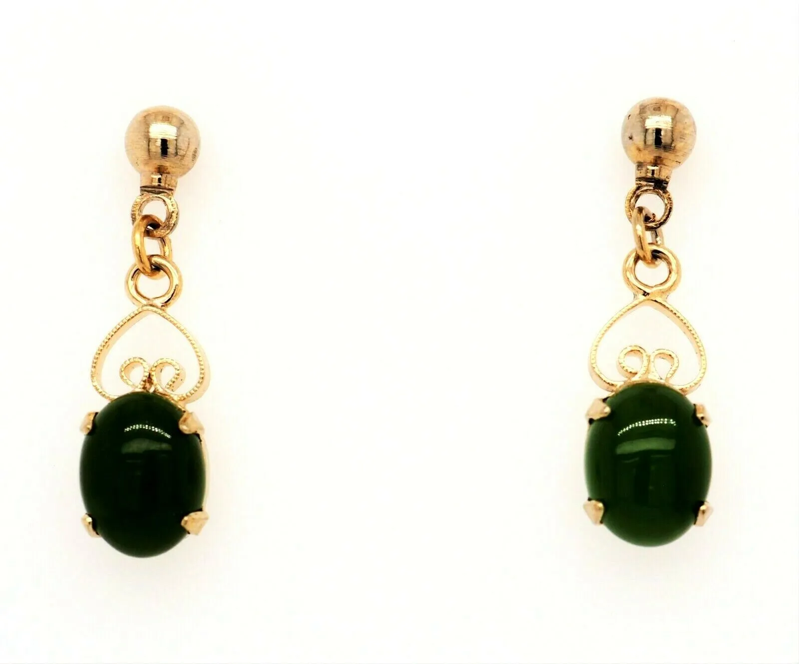 Nephrite Jade & Gold Plated Drop/Dangle Earrings Pierced Ears Post & Butterfly