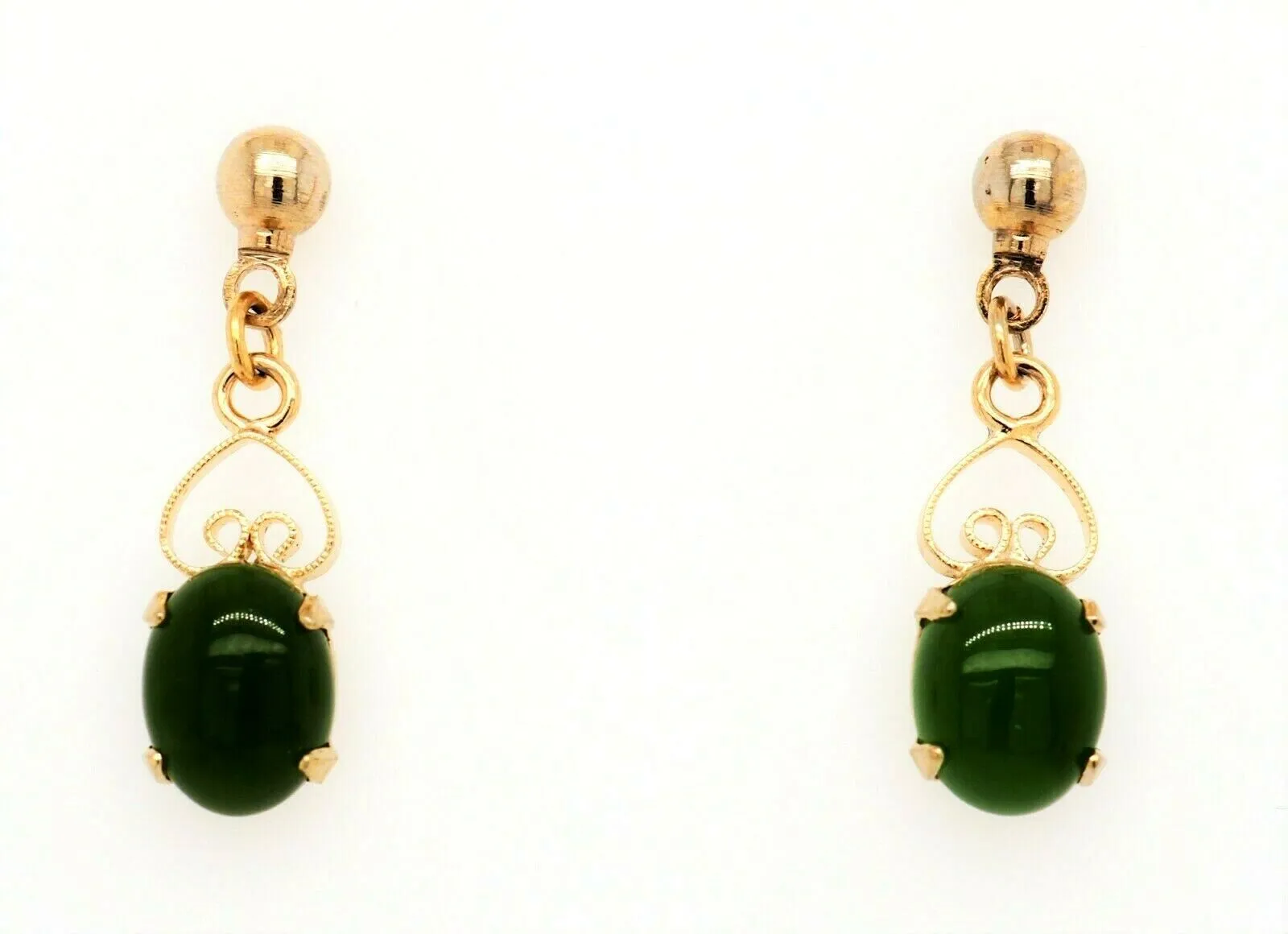 Nephrite Jade & Gold Plated Drop/Dangle Earrings Pierced Ears Post & Butterfly