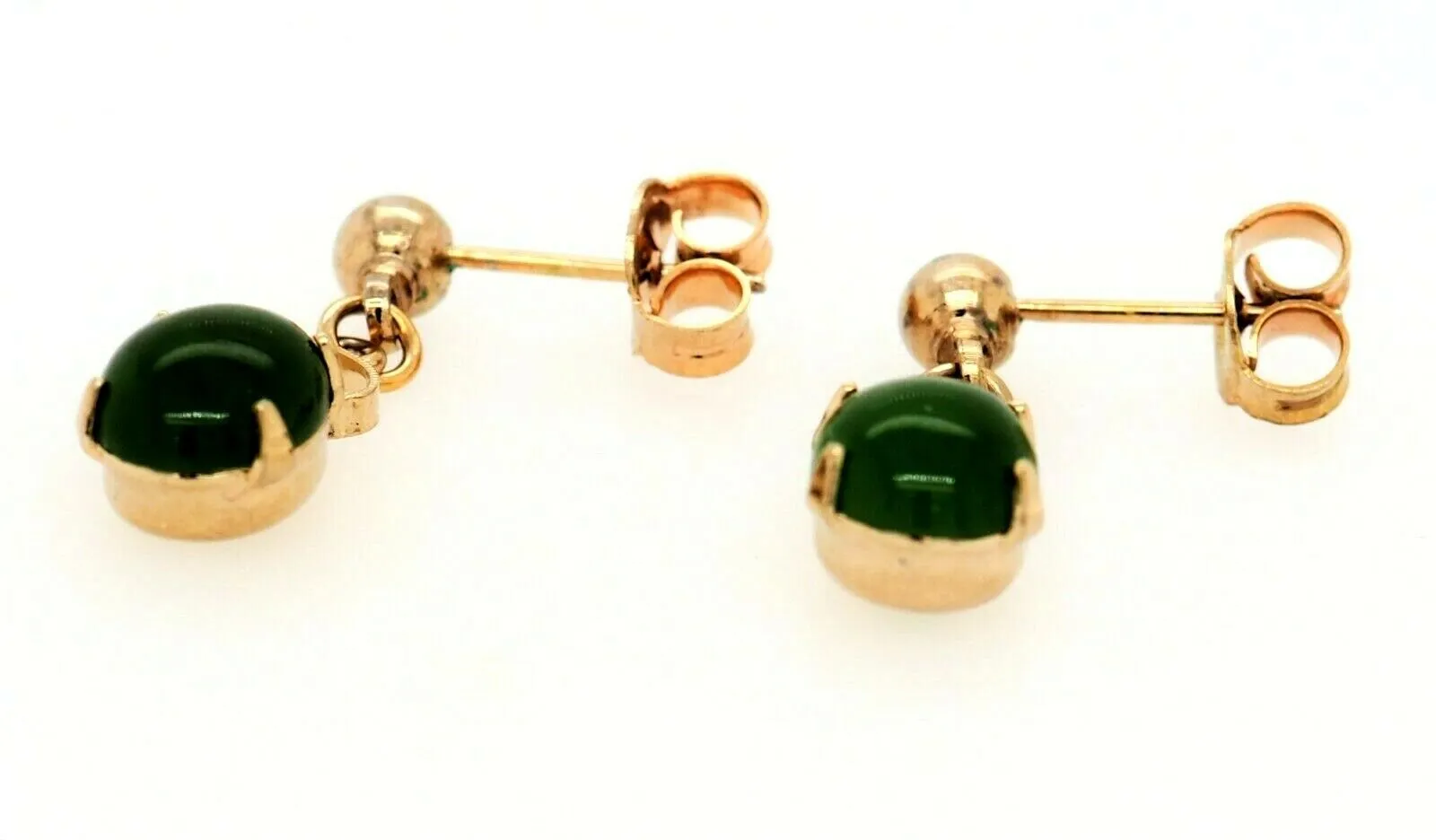 Nephrite Jade & Gold Plated Drop/Dangle Earrings Pierced Ears Post & Butterfly