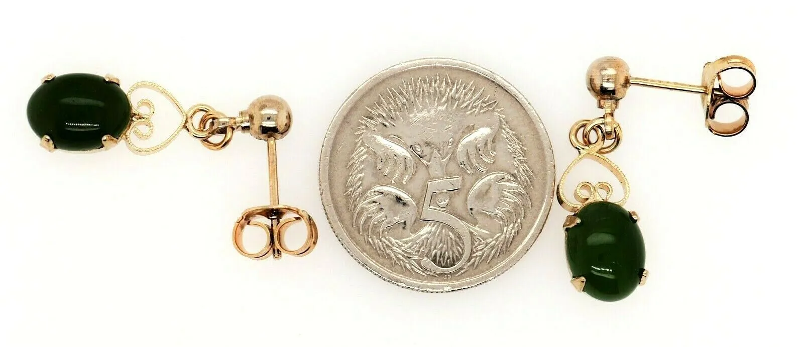 Nephrite Jade & Gold Plated Drop/Dangle Earrings Pierced Ears Post & Butterfly