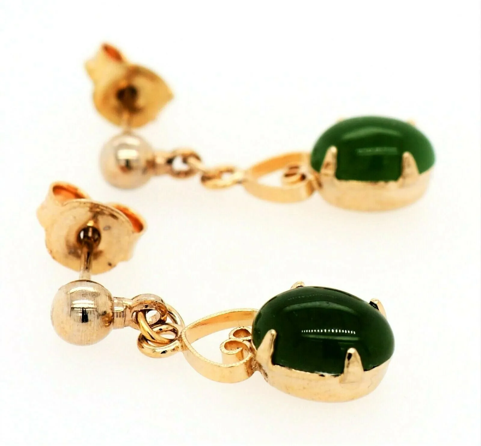 Nephrite Jade & Gold Plated Drop/Dangle Earrings Pierced Ears Post & Butterfly
