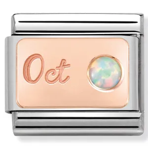 October (White Opal) Birthstone Rose Gold Charm