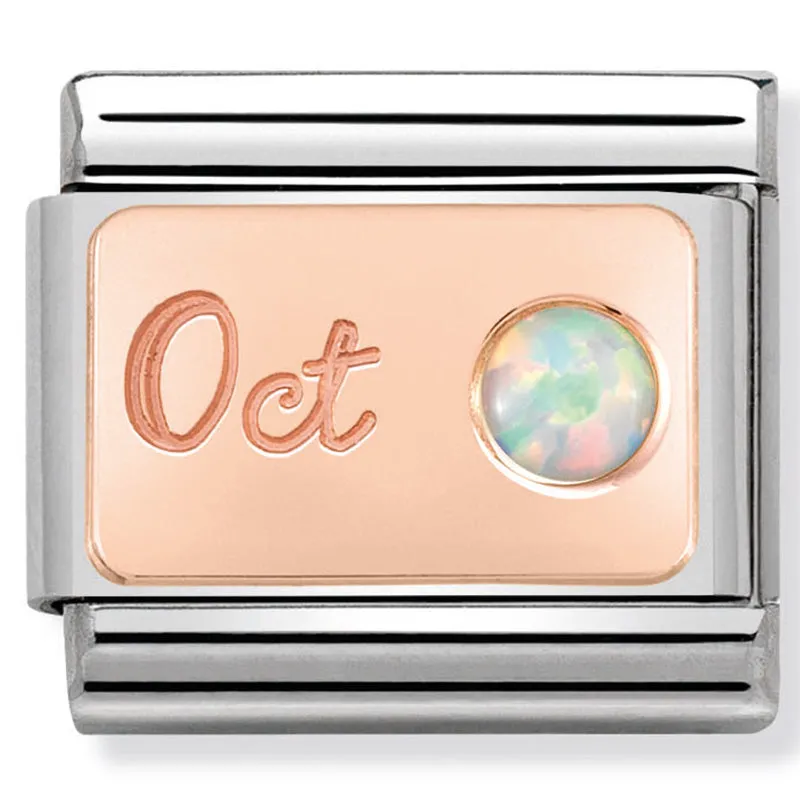 October (White Opal) Birthstone Rose Gold Charm