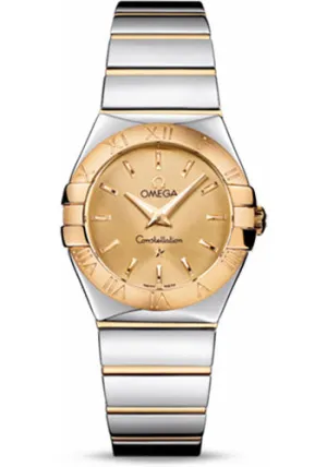 Omega Ladies Constellation Polished Quartz Watch - 27 mm Polished Steel And Yellow Gold Case - Champagne Dial - Steel And Yellow Gold Bracelet - 123.20.27.60.08.002