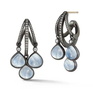 On the Edge Three Tier All Diamond and Moonstone Drop Earrings