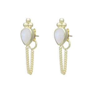 Ophelia Tear Gold Rainbow Moonstone Earrings
