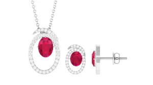 Oval Created Ruby and Moissanite Contemporary Jewelry Set