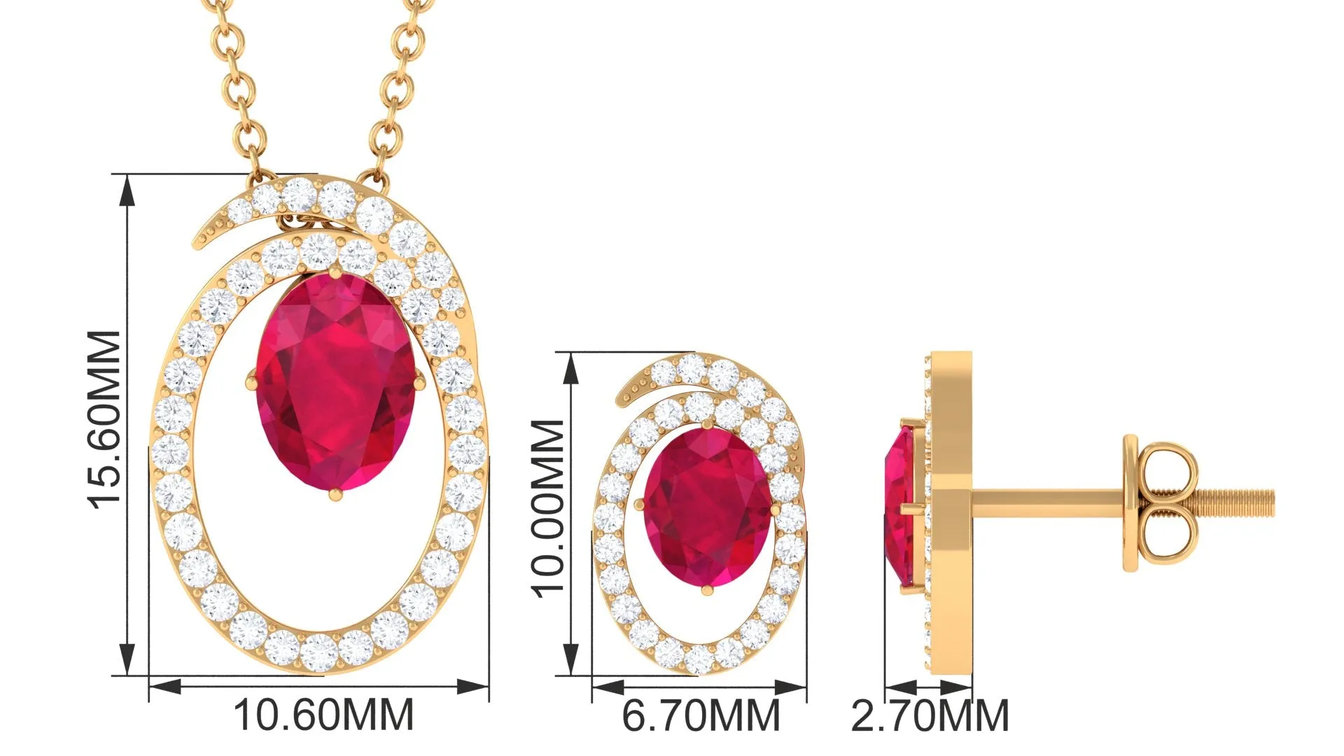 Oval Created Ruby and Moissanite Contemporary Jewelry Set