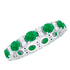 Oval Cut Green Emerald Eternity Band Ring with Diamond