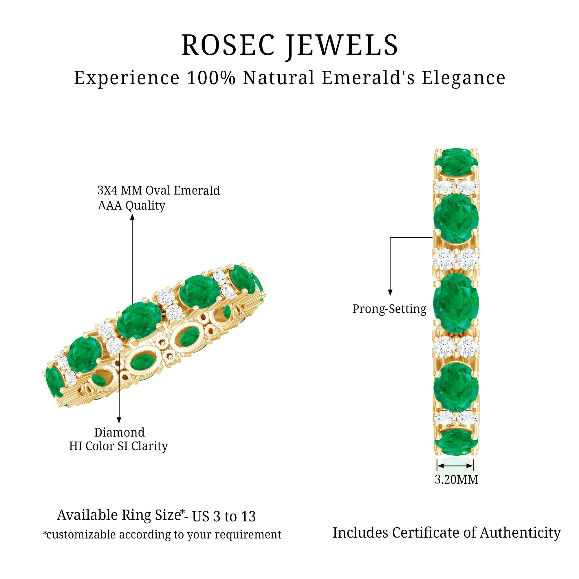 Oval Cut Green Emerald Eternity Band Ring with Diamond