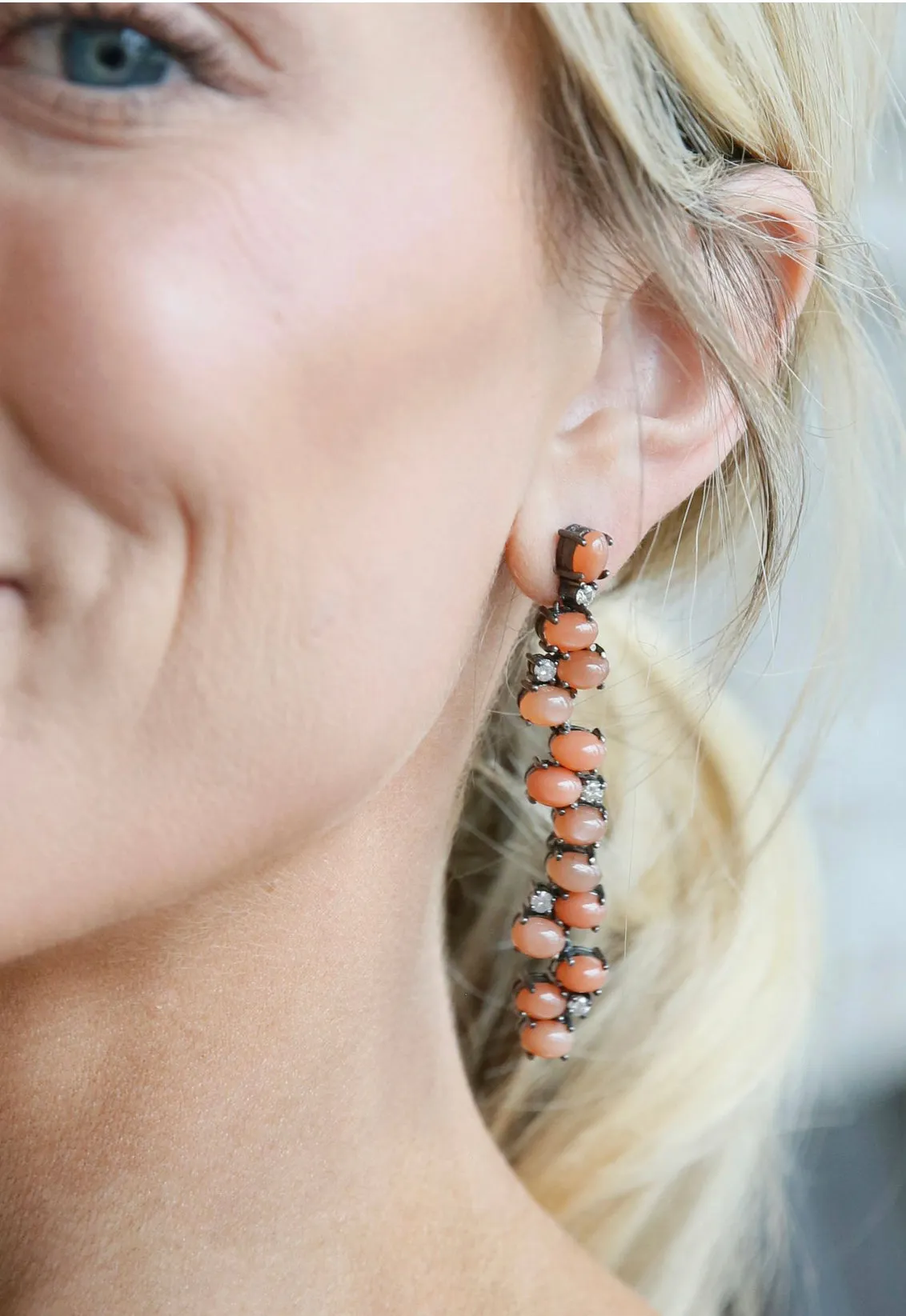 Pave Diamond and Moonstone Earrings