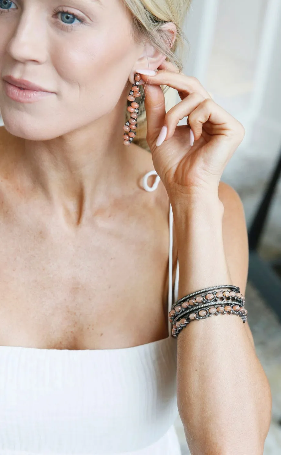 Pave Diamond and Moonstone Earrings