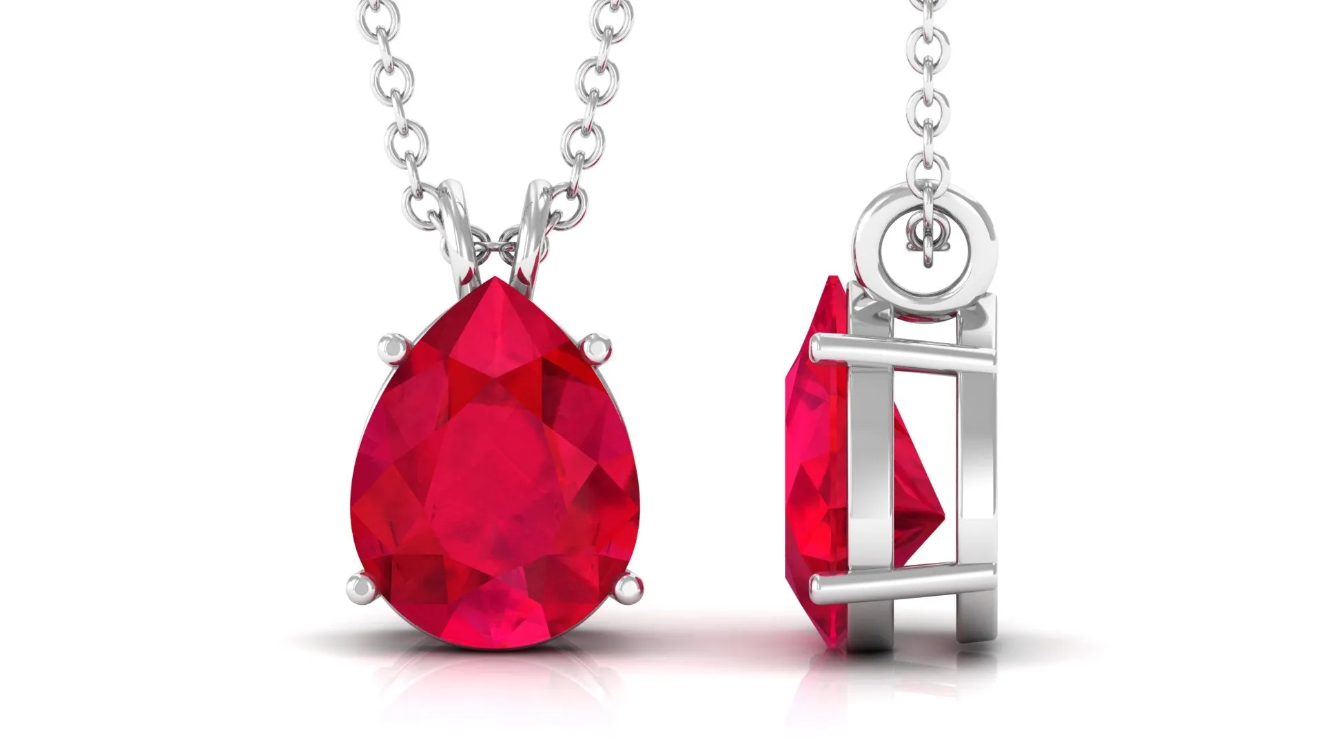 Pear Shape Created Ruby Solitaire Pendant