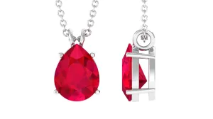 Pear Shape Created Ruby Solitaire Pendant