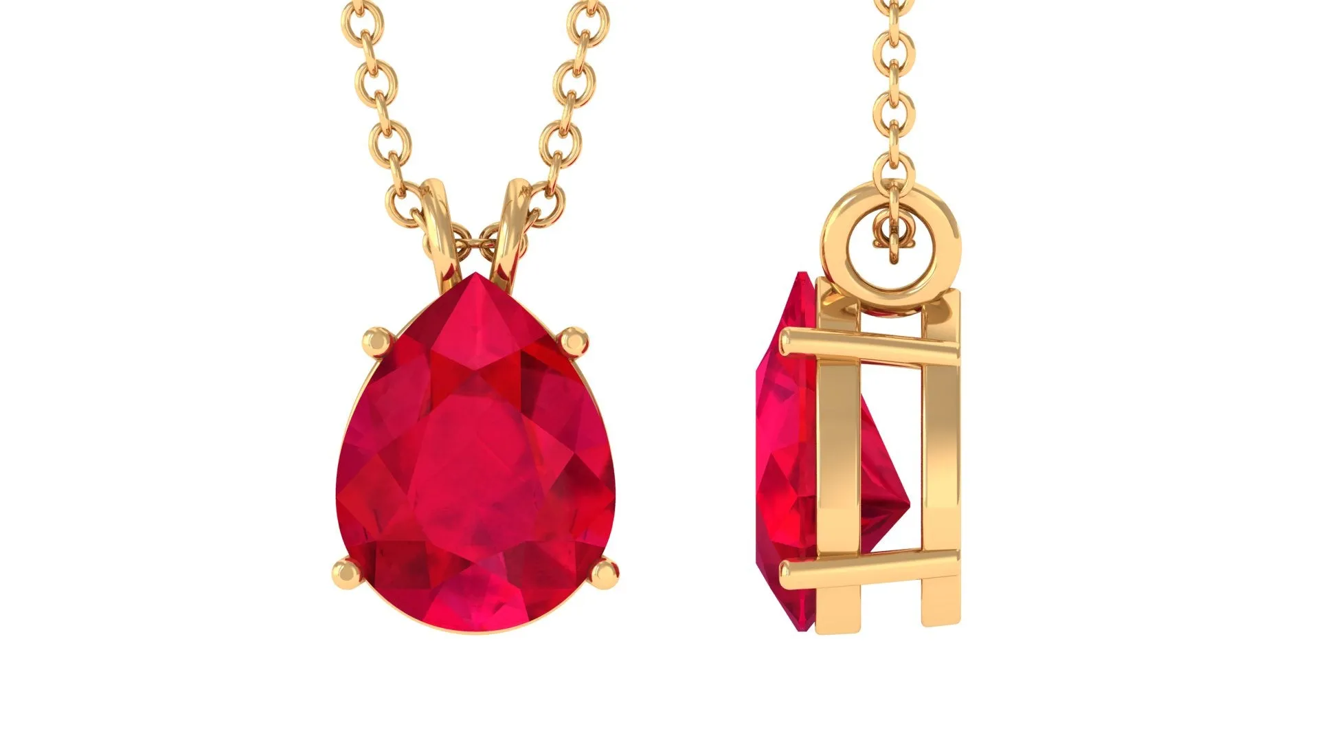 Pear Shape Created Ruby Solitaire Pendant