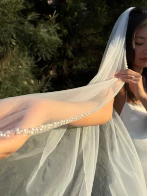 PEARL BEADED EDGE VEIL, SINGLE TIER, CATHEDRAL LENGTH