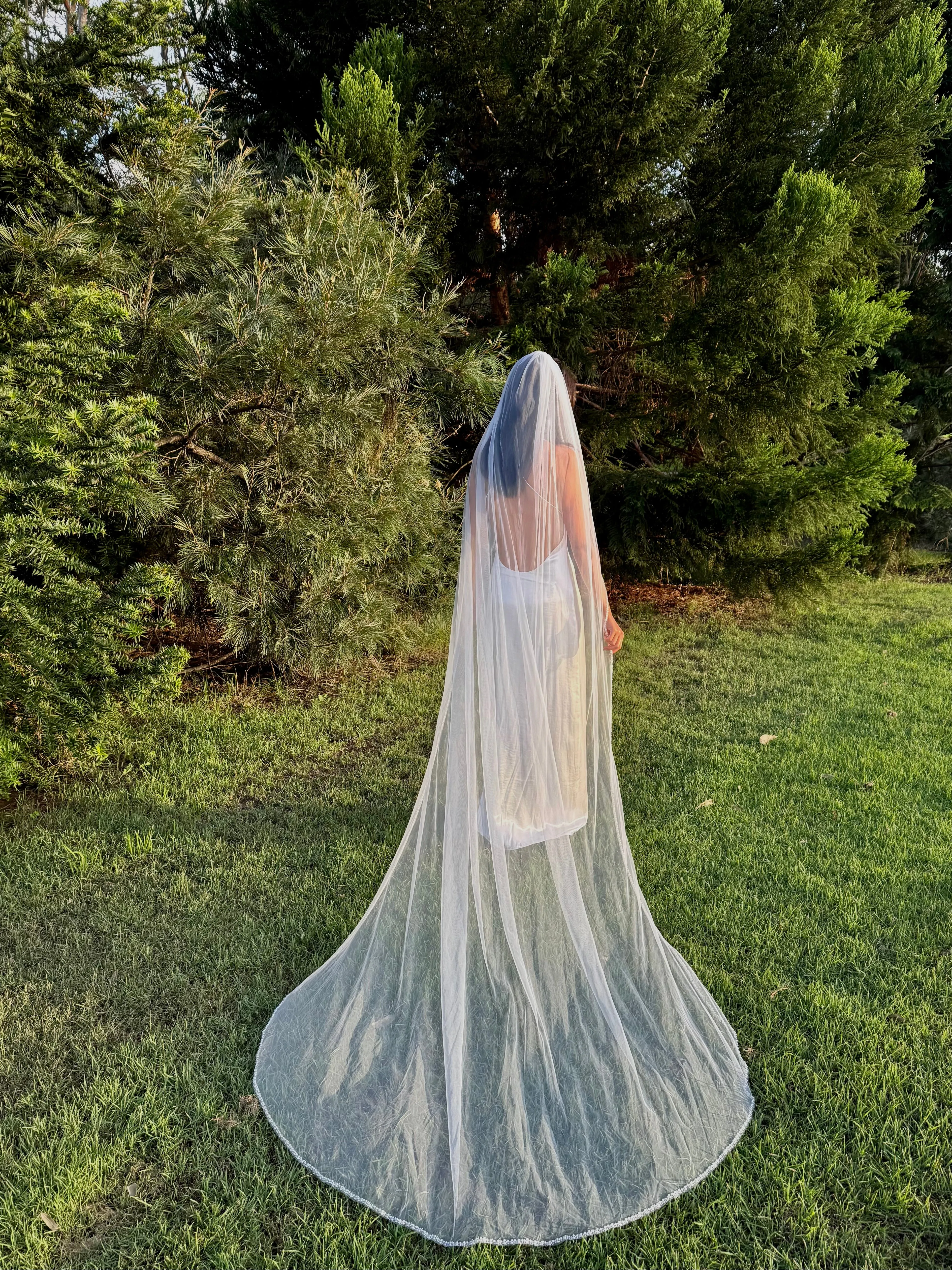 PEARL BEADED EDGE VEIL, SINGLE TIER, CATHEDRAL LENGTH