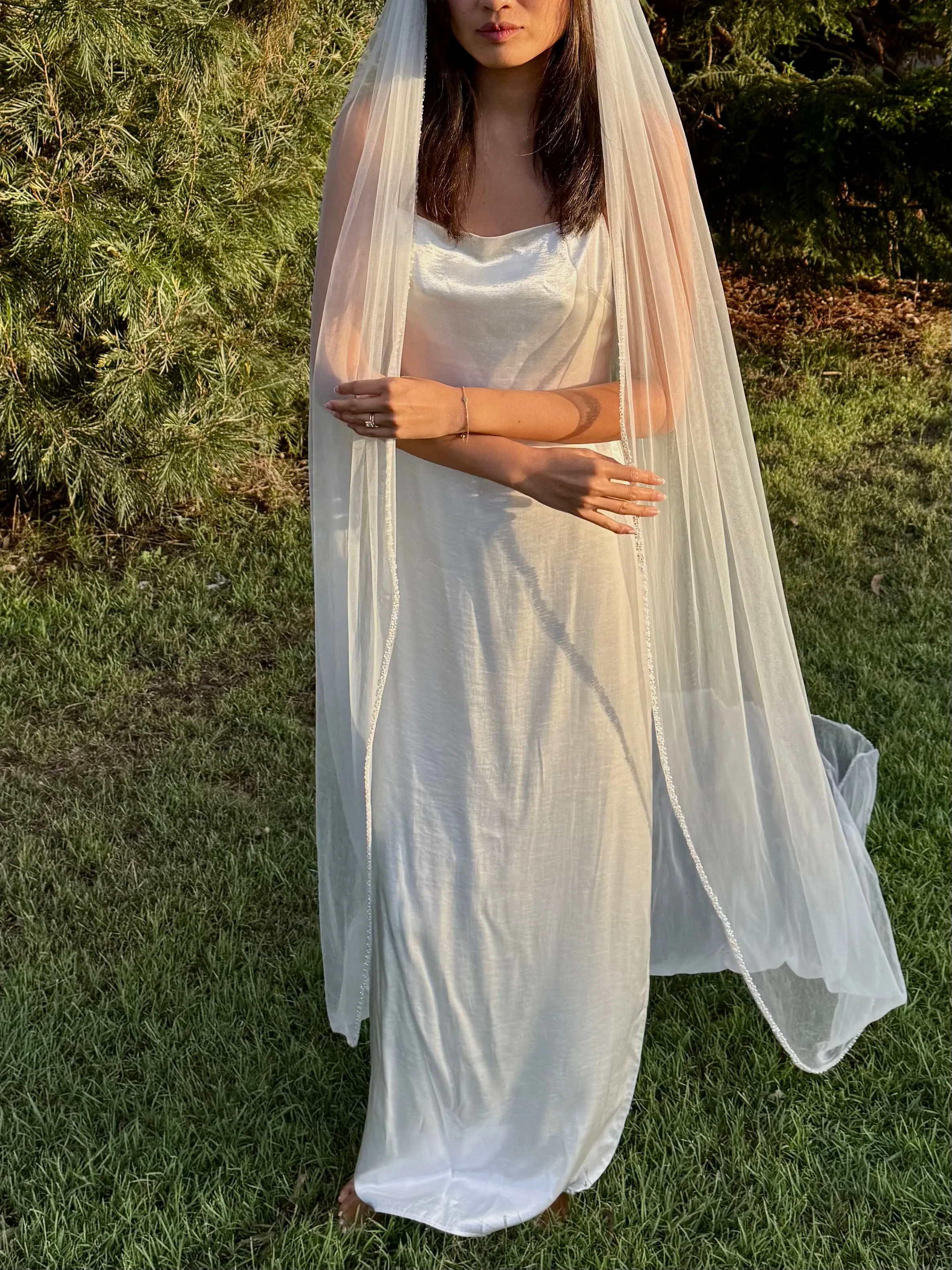 PEARL BEADED EDGE VEIL, SINGLE TIER, CATHEDRAL LENGTH
