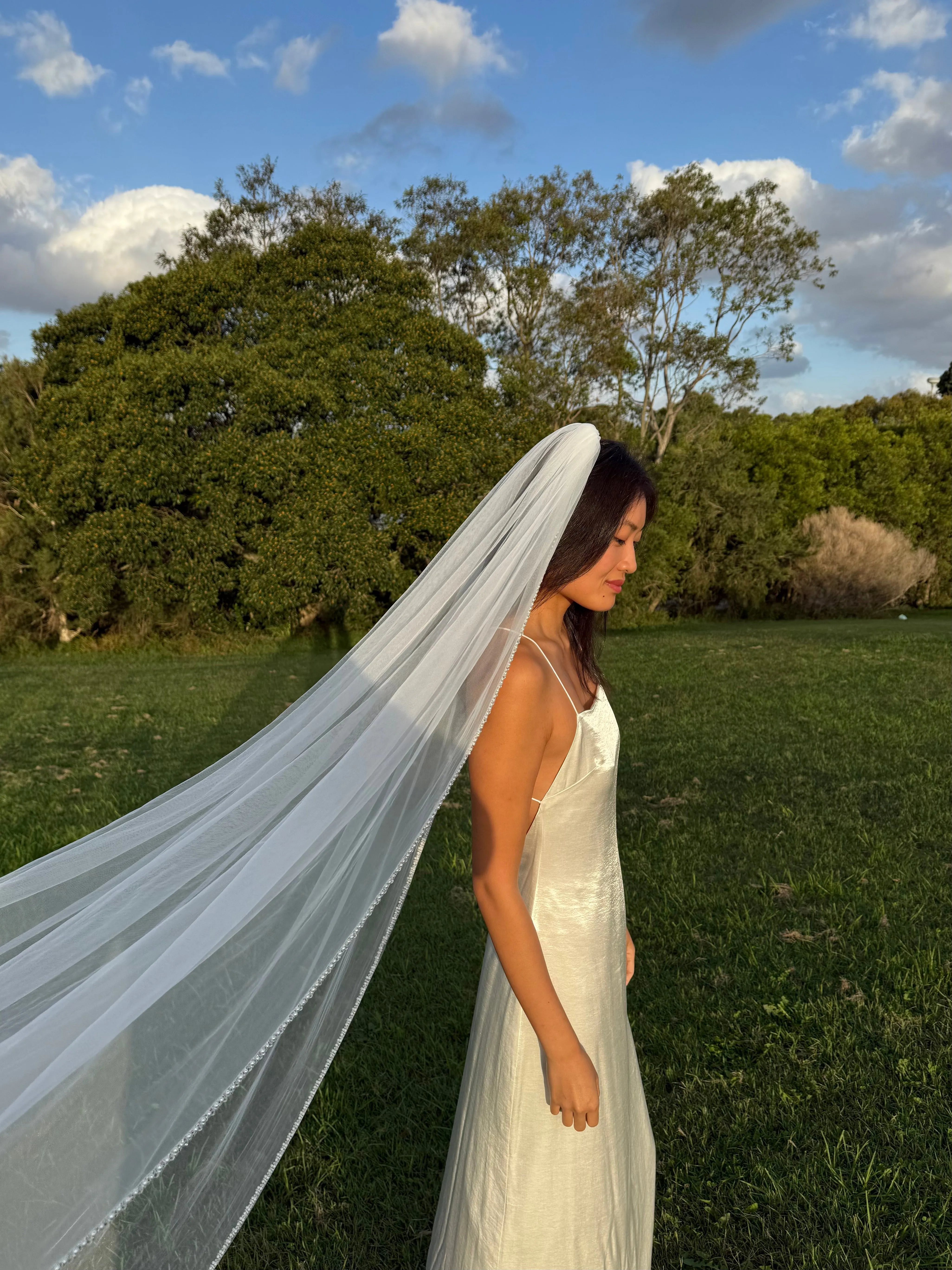 PEARL BEADED EDGE VEIL, SINGLE TIER, CATHEDRAL LENGTH