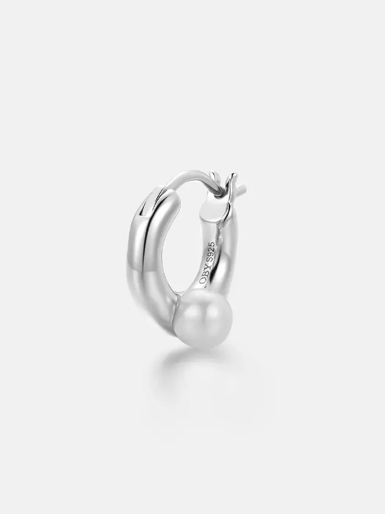 Pearl Dainty Silver Hoop Earrings