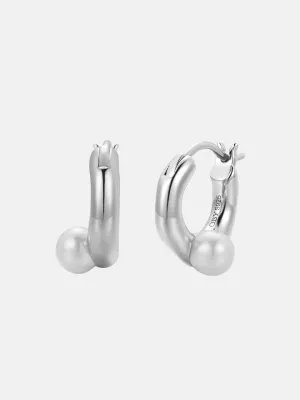 Pearl Dainty Silver Hoop Earrings