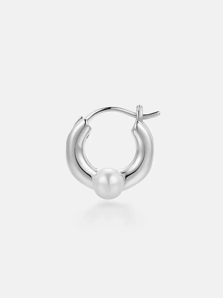 Pearl Dainty Silver Hoop Earrings