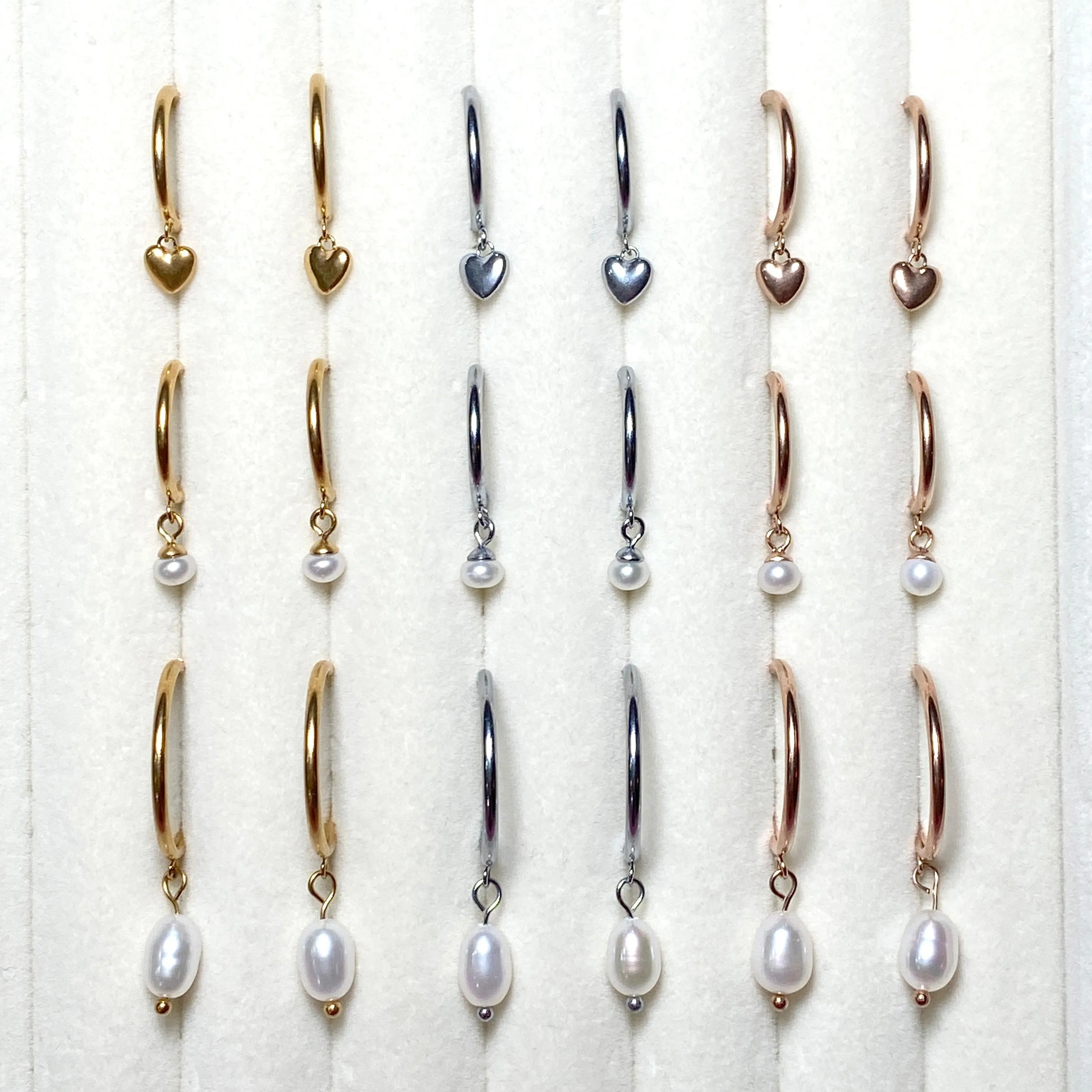 PEARL DANGLE HUGGIE HOOP CLIP-ON EARRINGS IN ROSE GOLD