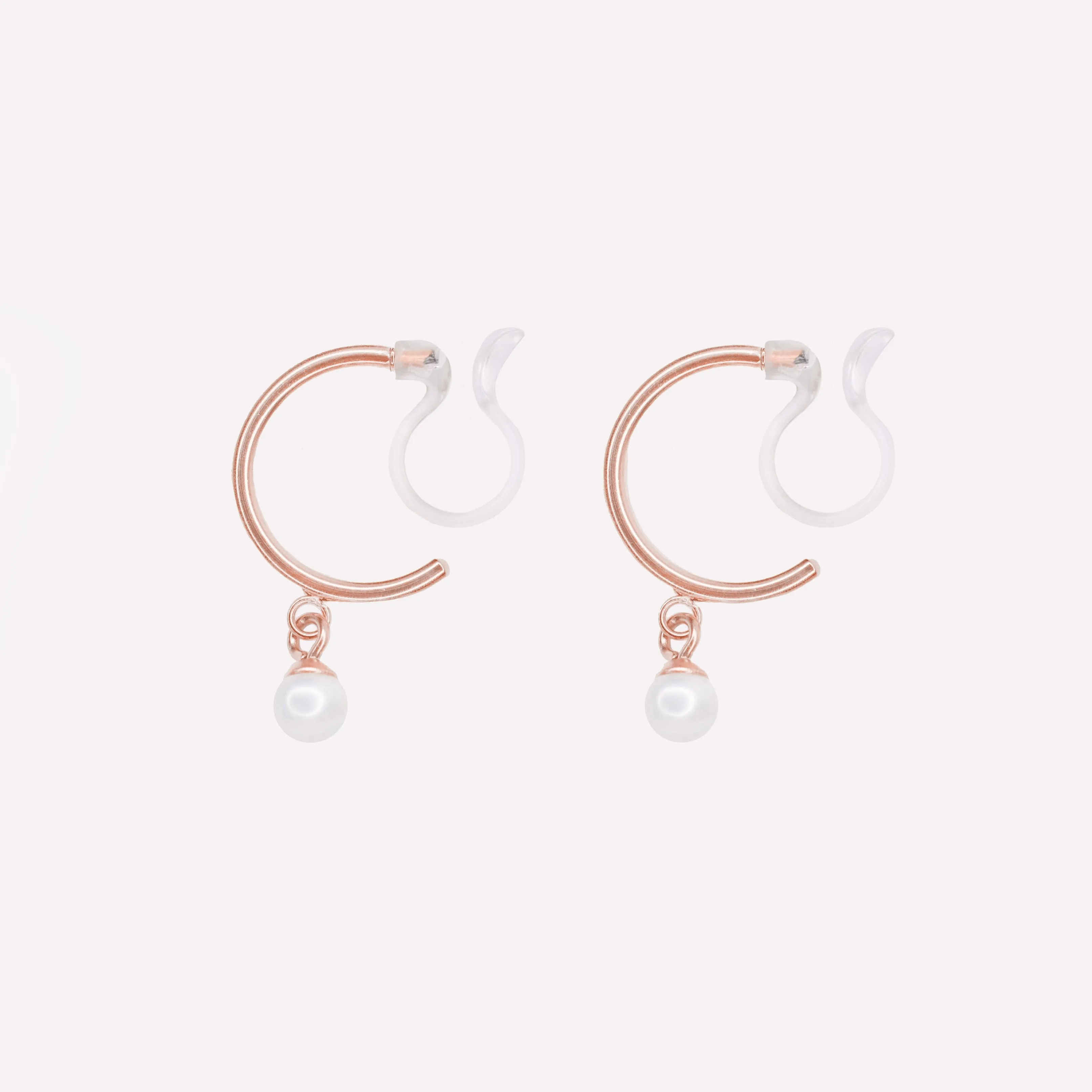 PEARL DANGLE HUGGIE HOOP CLIP-ON EARRINGS IN ROSE GOLD