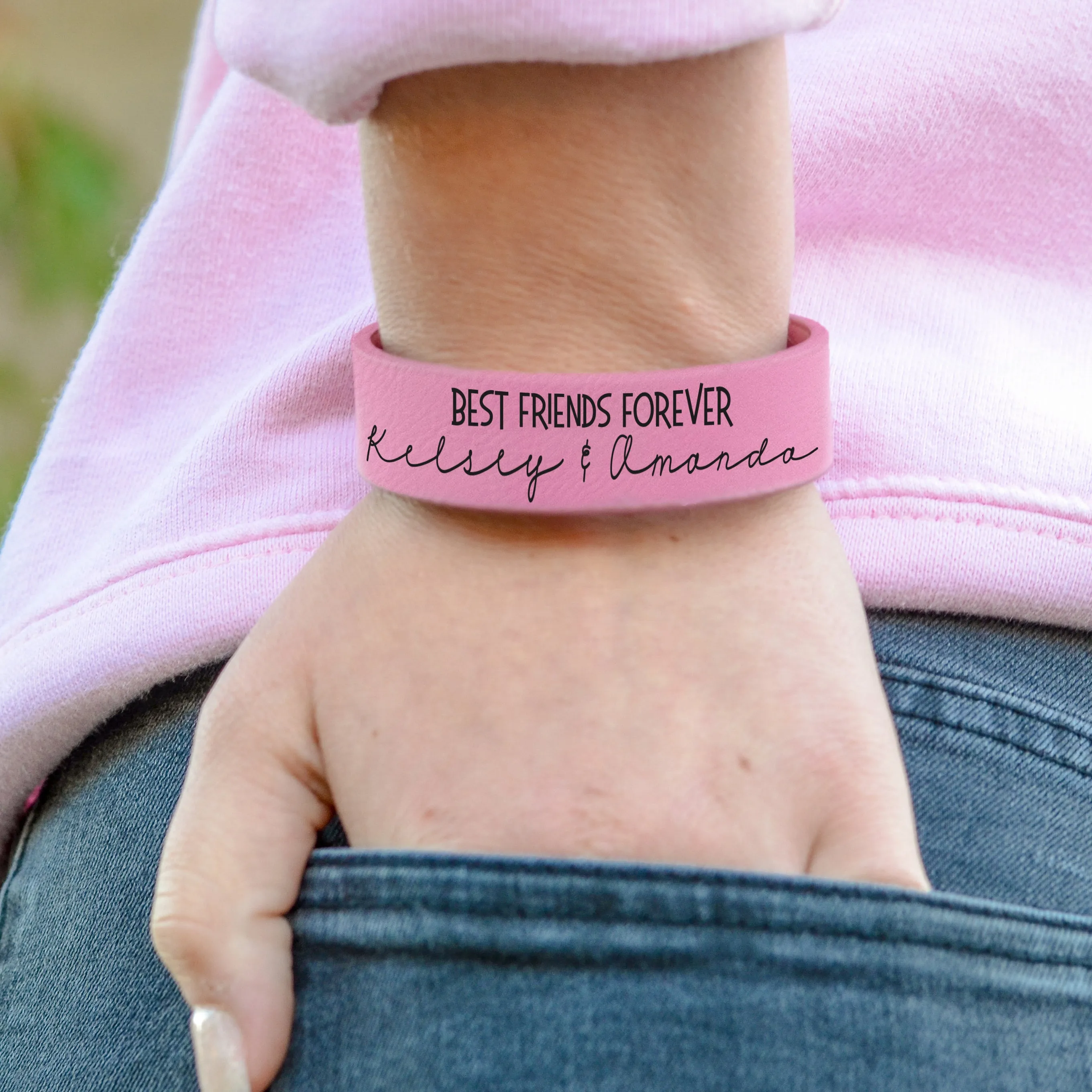 Personalized Leatherette Kids Cuff Bracelet "Best Friends Forever"