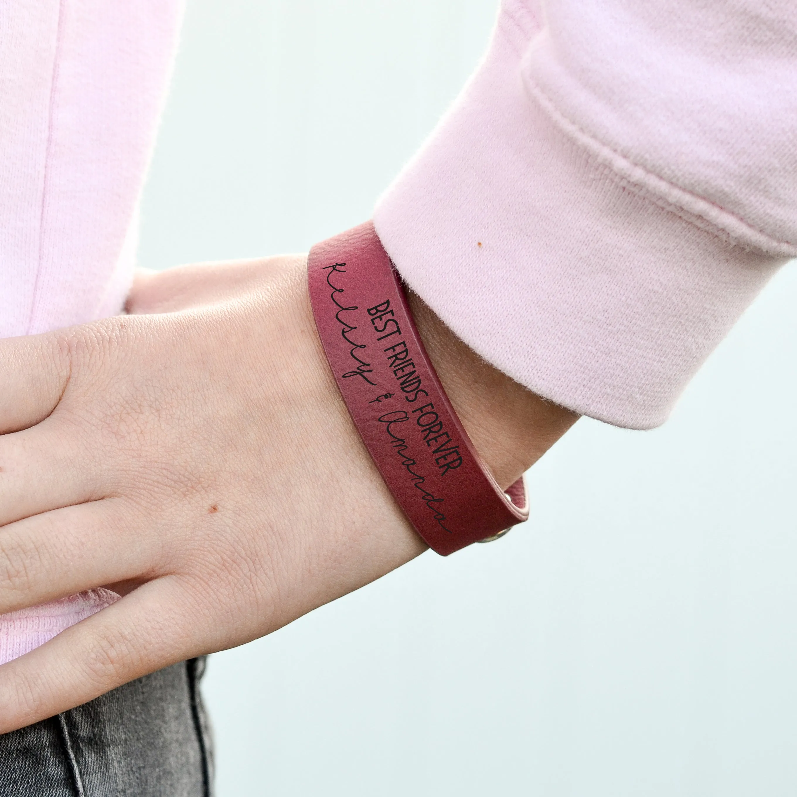 Personalized Leatherette Kids Cuff Bracelet "Best Friends Forever"
