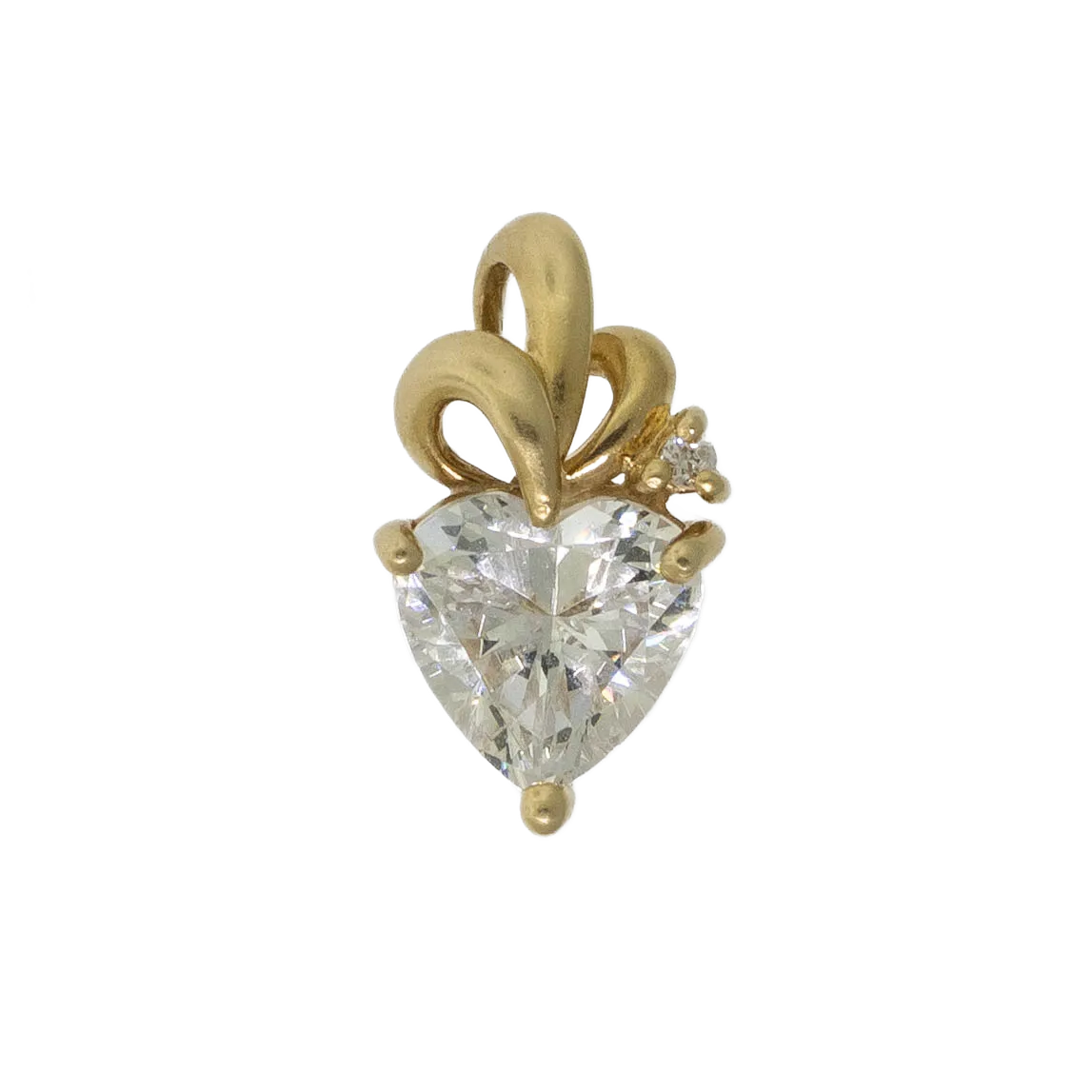 Preowned 14K Yellow Gold Heart-Shaped CZ Pendant with Accent CZ