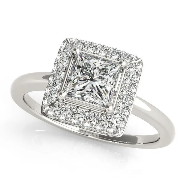 Princess Cut Bezel Set Diamond Halo Engagement Ring - Belle