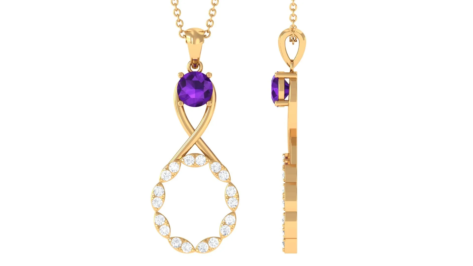Real Amethyst Infinity Drop Pendant Necklace with Diamond
