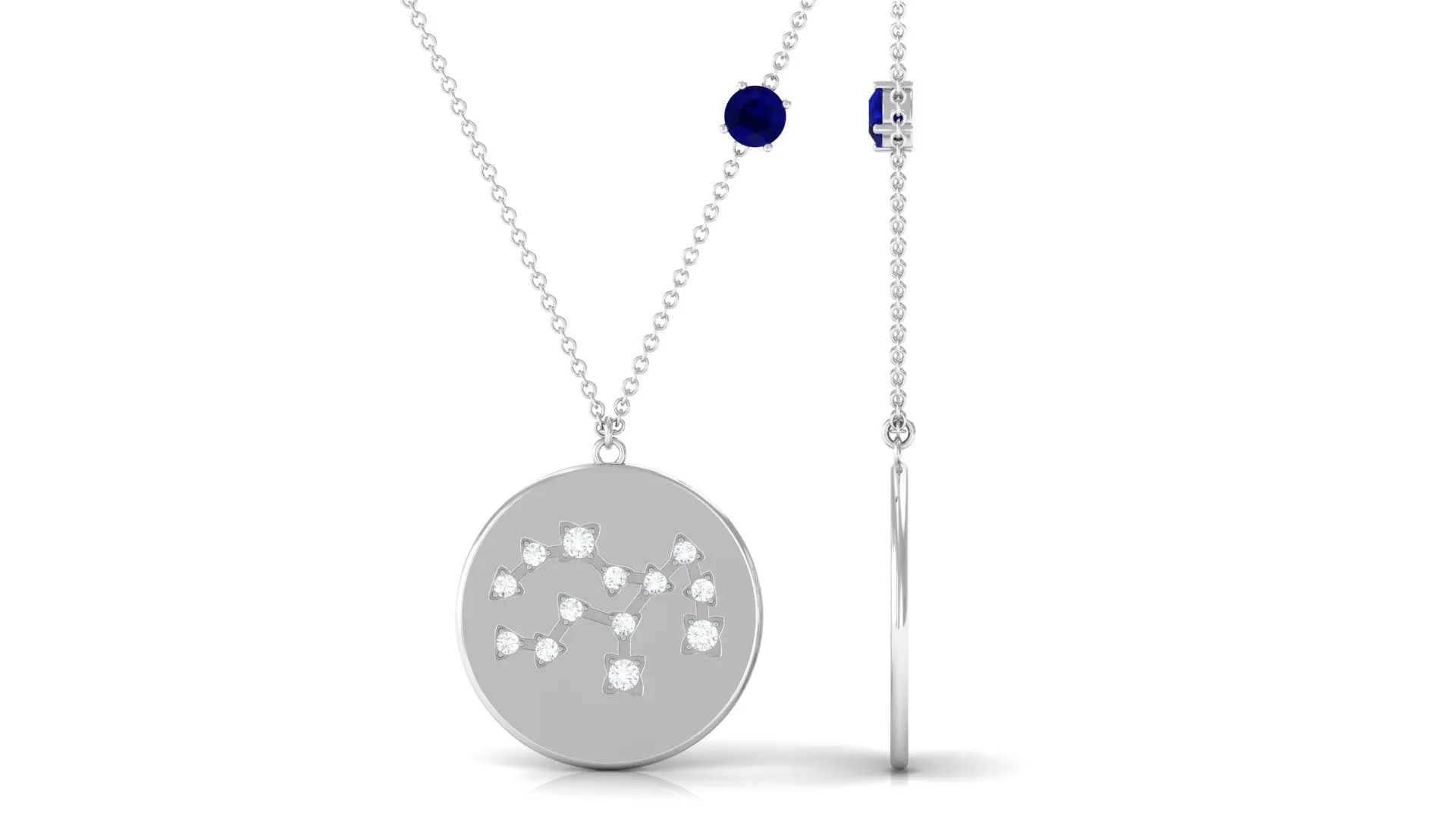 Real Blue Sapphire Virgo Zodiac Pendant with Diamond
