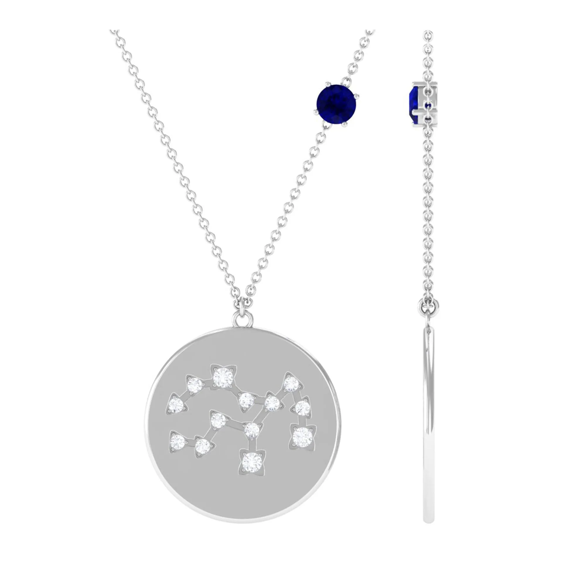 Real Blue Sapphire Virgo Zodiac Pendant with Diamond